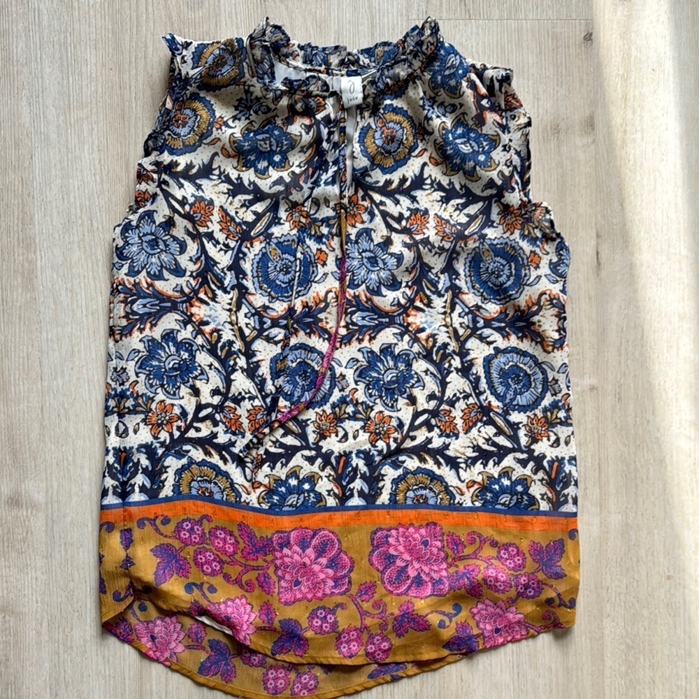 Joie Blue and Orange Blouse Vibrant Top